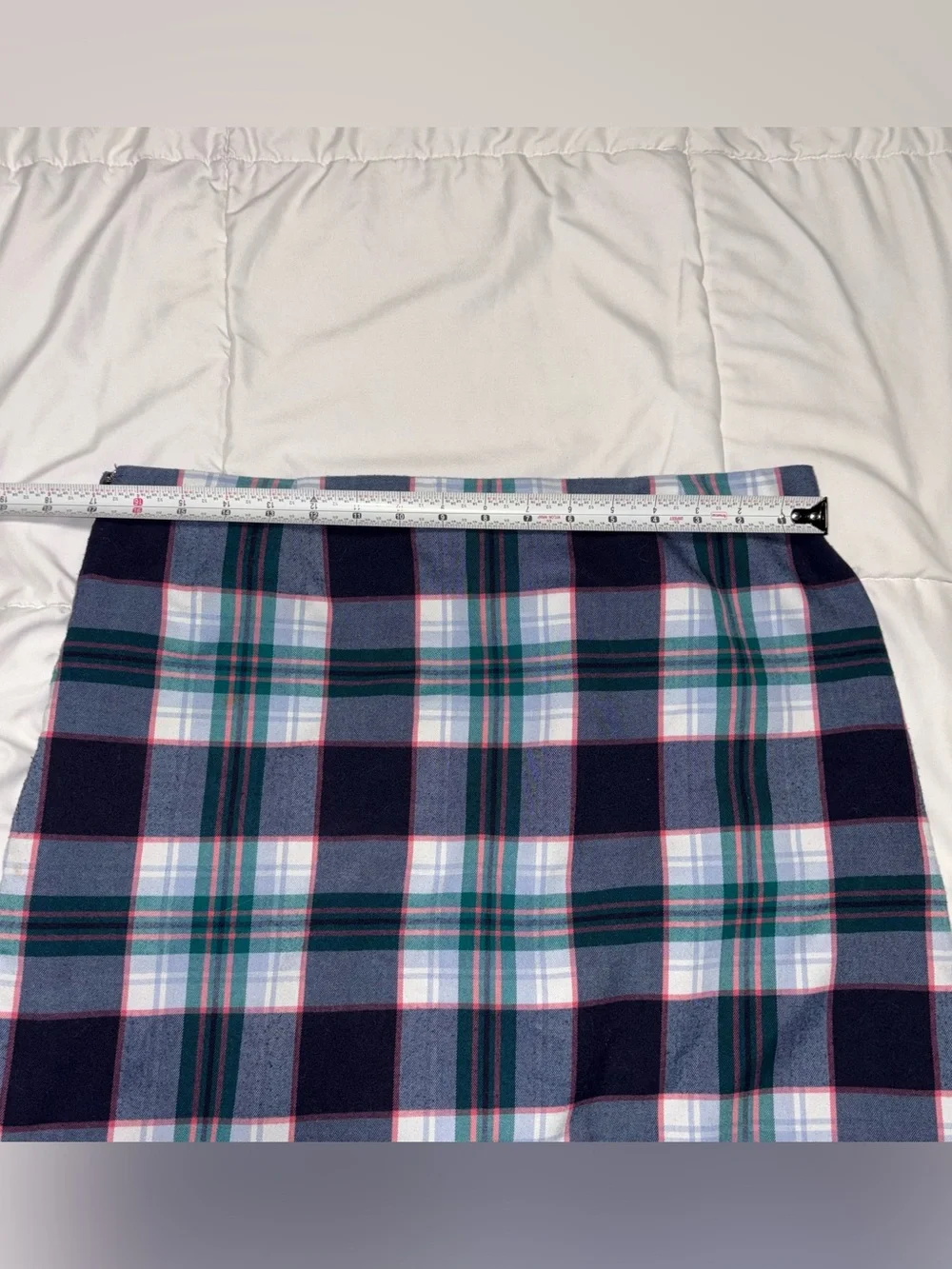 Talbots plaid skirt size 12p petite blue green red pink wool blend